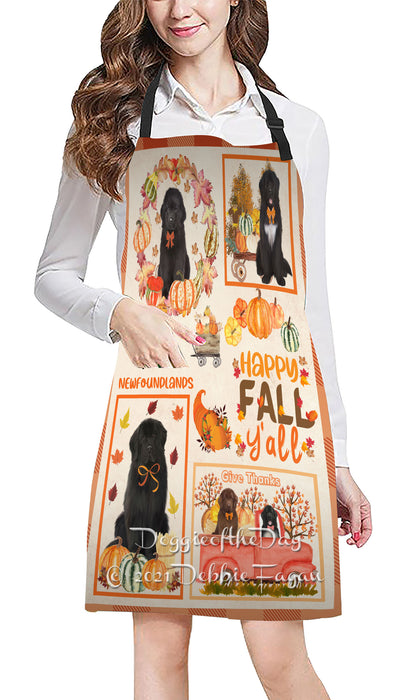 Happy Fall Y'all Pumpkin Newfoundland Dogs Cooking Kitchen Adjustable Apron Apron49229