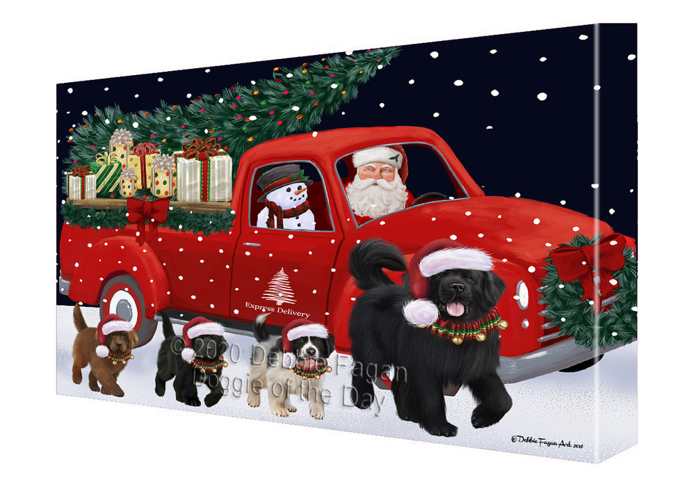 Christmas Express Delivery Red Truck Running Newfoundland Dogs Canvas Print Wall Art Décor CVS146186
