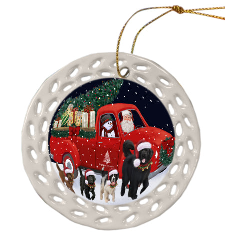 Christmas Express Delivery Red Truck Running Newfoundland Dog Doily Ornament DPOR59279