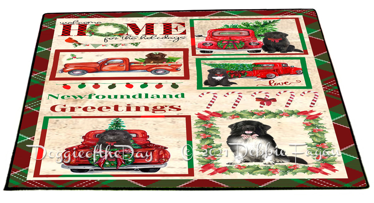 Welcome Home for Christmas Holidays Newfoundland Dogs Indoor/Outdoor Welcome Floormat - Premium Quality Washable Anti-Slip Doormat Rug FLMS57823