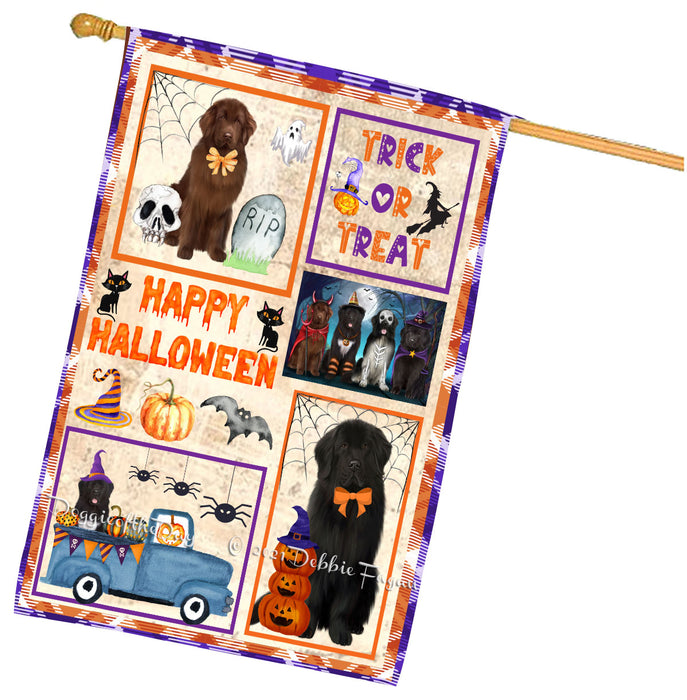 Happy Halloween Trick or Treat Newfoundland Dogs House Flag Outdoor Decorative Double Sided Pet Portrait Weather Resistant Premium Quality Animal Printed Home Decorative Flags 100% Polyester