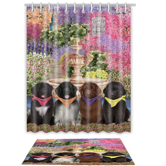 Newfoundland Shower Curtain & Bath Mat Set, Custom, Explore a Variety of Designs, Personalized, Curtains with hooks and Rug Bathroom Decor, Halloween Gift for Dog Lovers