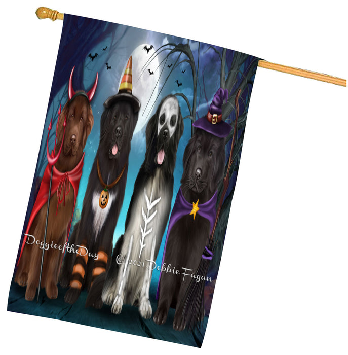 Halloween Trick or Treat Newfoundland Dogs House Flag Outdoor Decorative Double Sided Pet Portrait Weather Resistant Premium Quality Animal Printed Home Decorative Flags 100% Polyester