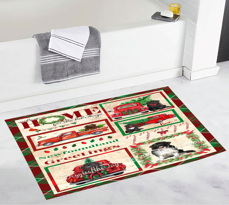 Welcome Home for Christmas Holidays Newfoundland Dogs Bathroom Rugs with Non Slip Soft Bath Mat for Tub BRUG54412