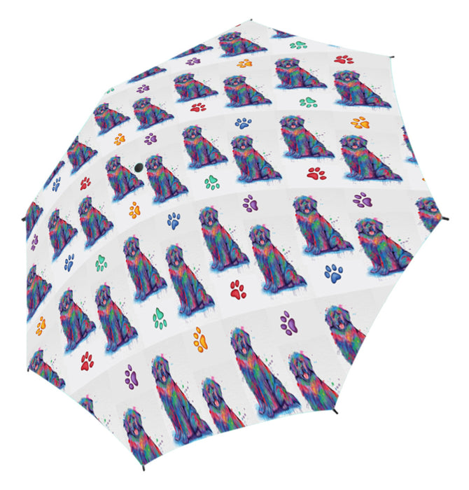 Watercolor Mini Newfoundland DogsSemi-Automatic Foldable Umbrella