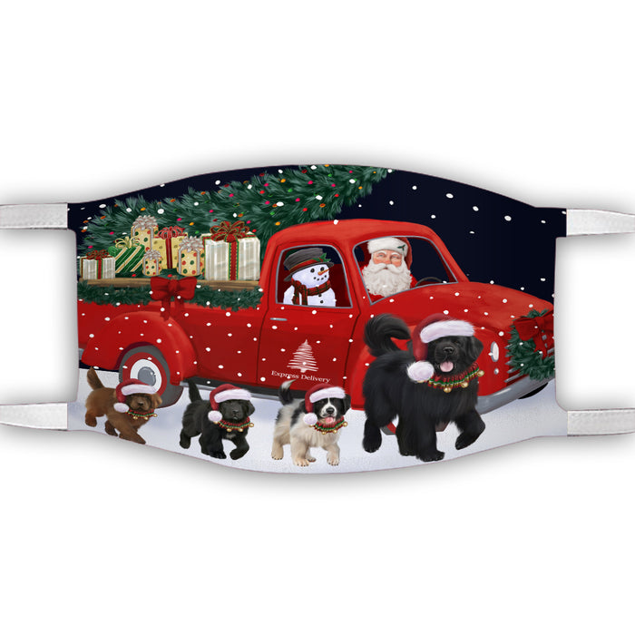 Christmas Express Delivery Red Truck Running Newfoundland Dogs Face Mask FM49879