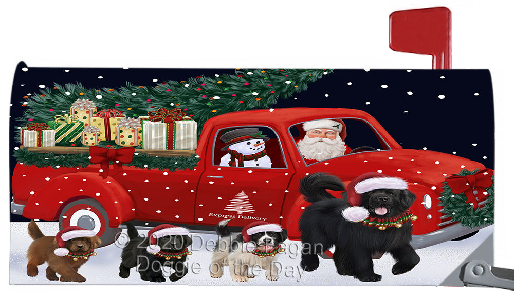 Christmas Express Delivery Red Truck Running Newfoundland Dog Magnetic Mailbox Cover Both Sides Pet Theme Printed Decorative Letter Box Wrap Case Postbox Thick Magnetic Vinyl Material
