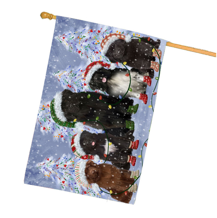 Christmas Lights and Newfoundland Dogs House Flag Outdoor Decorative Double Sided Pet Portrait Weather Resistant Premium Quality Animal Printed Home Decorative Flags 100% Polyester