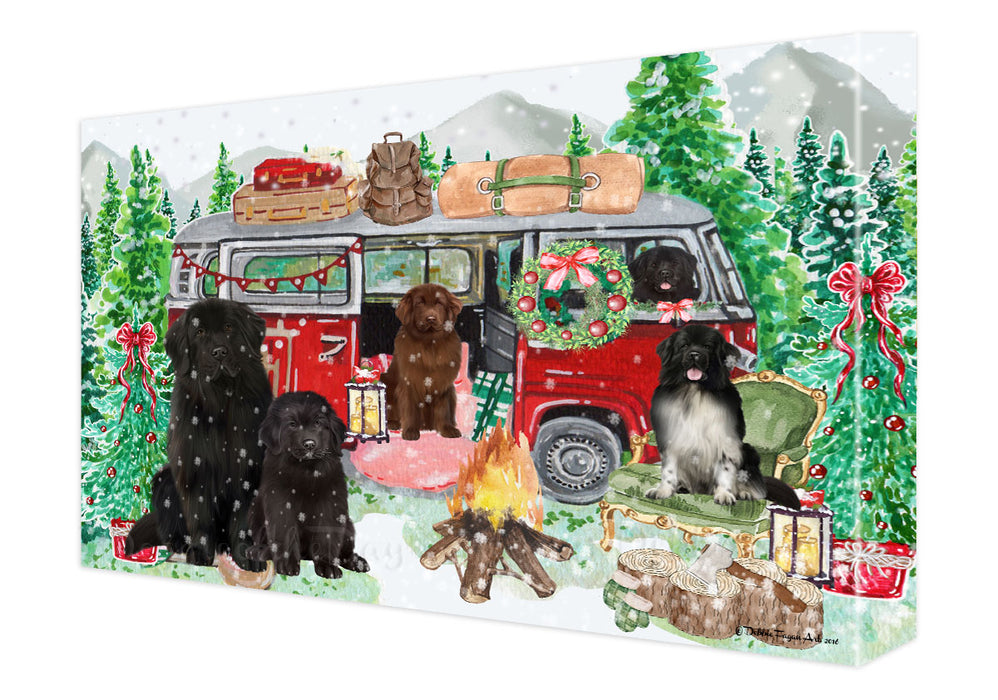 Christmas Time Camping with Newfoundland Dogs Canvas Wall Art - Premium Quality Ready to Hang Room Decor Wall Art Canvas - Unique Animal Printed Digital Painting for Decoration