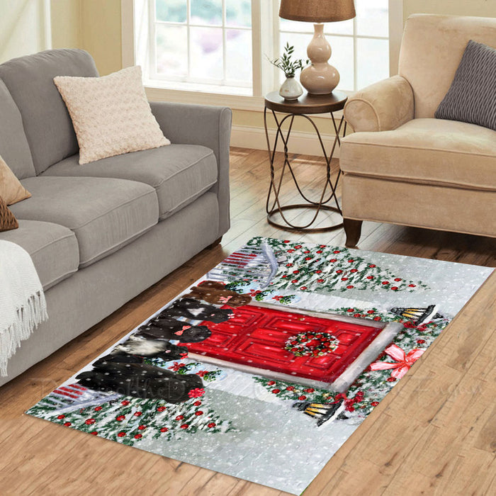 Christmas Holiday Welcome Newfoundland Dogs Area Rug - Ultra Soft Cute Pet Printed Unique Style Floor Living Room Carpet Decorative Rug for Indoor Gift for Pet Lovers