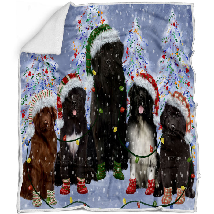 Christmas Lights and Newfoundland Dogs Blanket - Lightweight Soft Cozy and Durable Bed Blanket - Animal Theme Fuzzy Blanket for Sofa Couch
