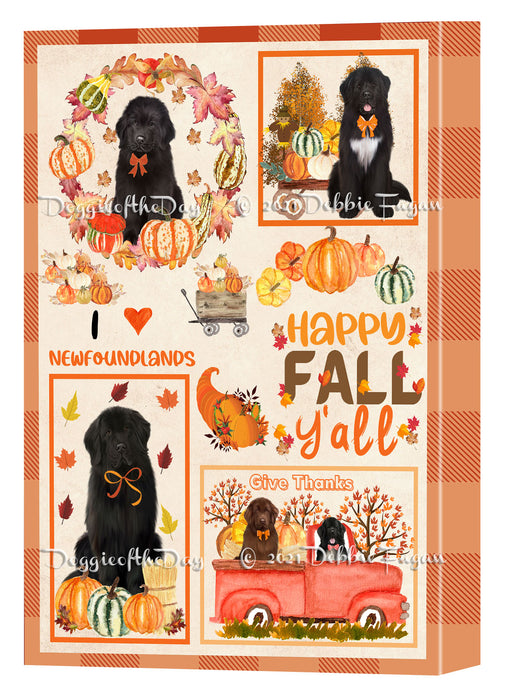 Happy Fall Y'all Pumpkin Newfoundland Dogs Canvas Wall Art - Premium Quality Ready to Hang Room Decor Wall Art Canvas - Unique Animal Printed Digital Painting for Decoration