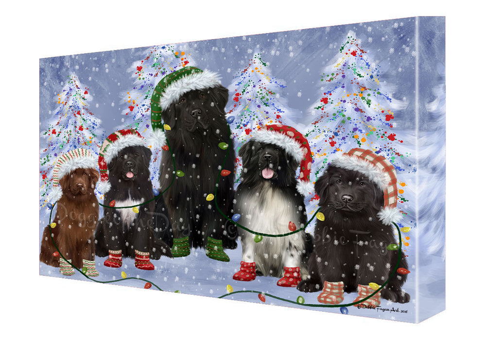 Christmas Lights and Newfoundland Dogs Canvas Wall Art - Premium Quality Ready to Hang Room Decor Wall Art Canvas - Unique Animal Printed Digital Painting for Decoration