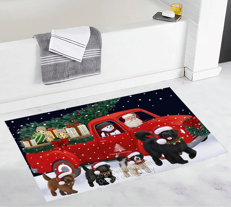 Christmas Express Delivery Red Truck Running Newfoundland Dogs Bath Mat BRUG53536