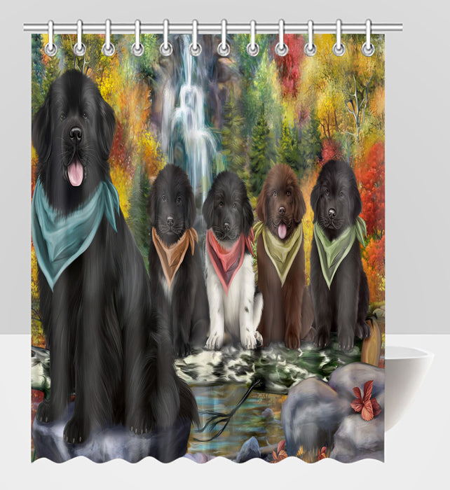 Scenic Waterfall Newfoundland Dogs Shower Curtain