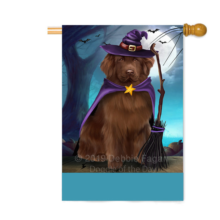 Personalized Happy Halloween Trick or Treat Newfoundland Dog Witch Custom House Flag FLG64280
