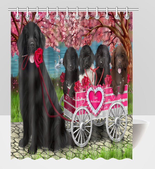 I Love Newfoundland Dogs in a Cart Shower Curtain