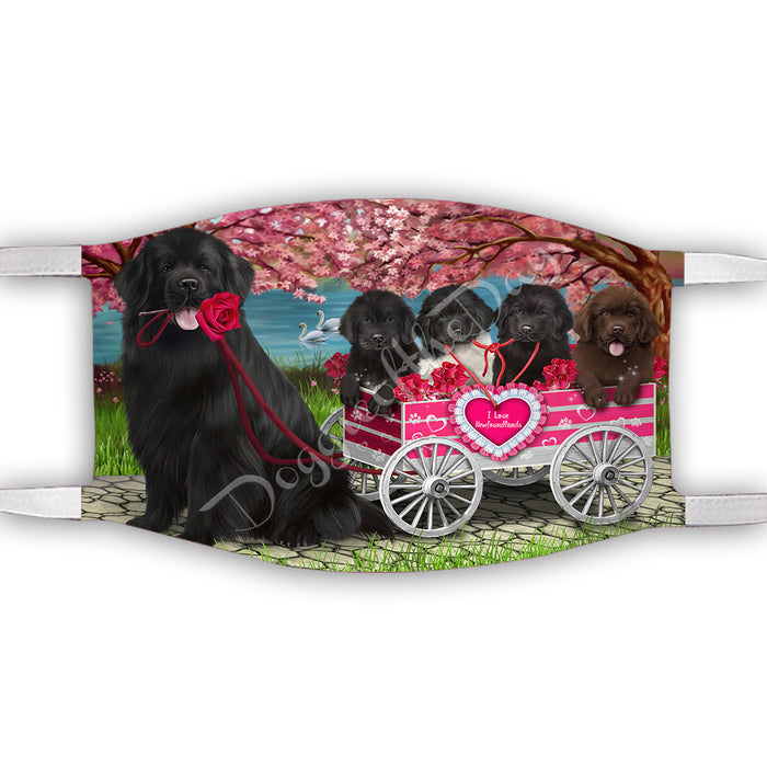 I Love Newfoundland Dogs in a Cart Face Mask FM48163