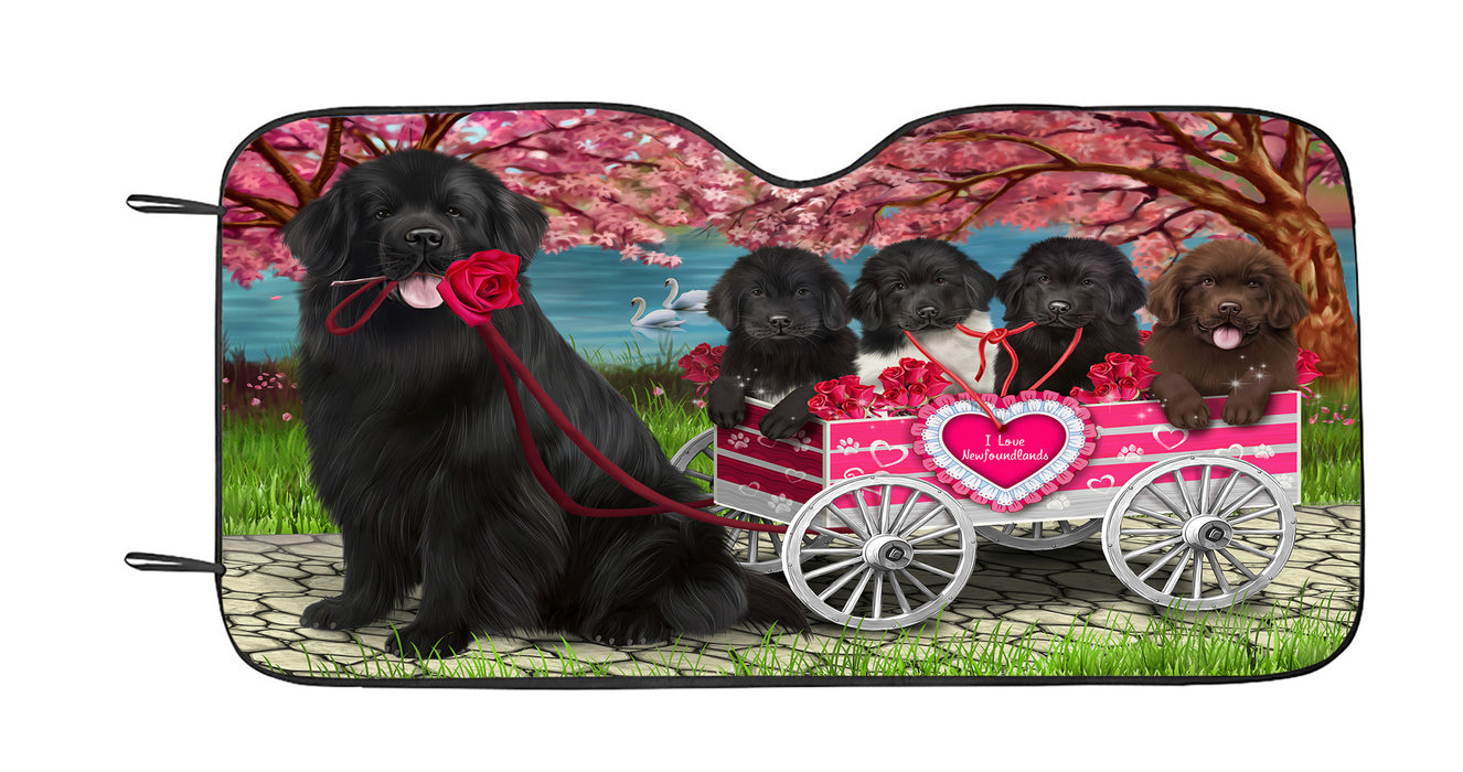 I Love Newfoundland Dogs in a Cart Car Sun Shade