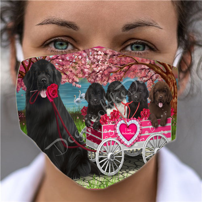 I Love Newfoundland Dogs in a Cart Face Mask FM48163