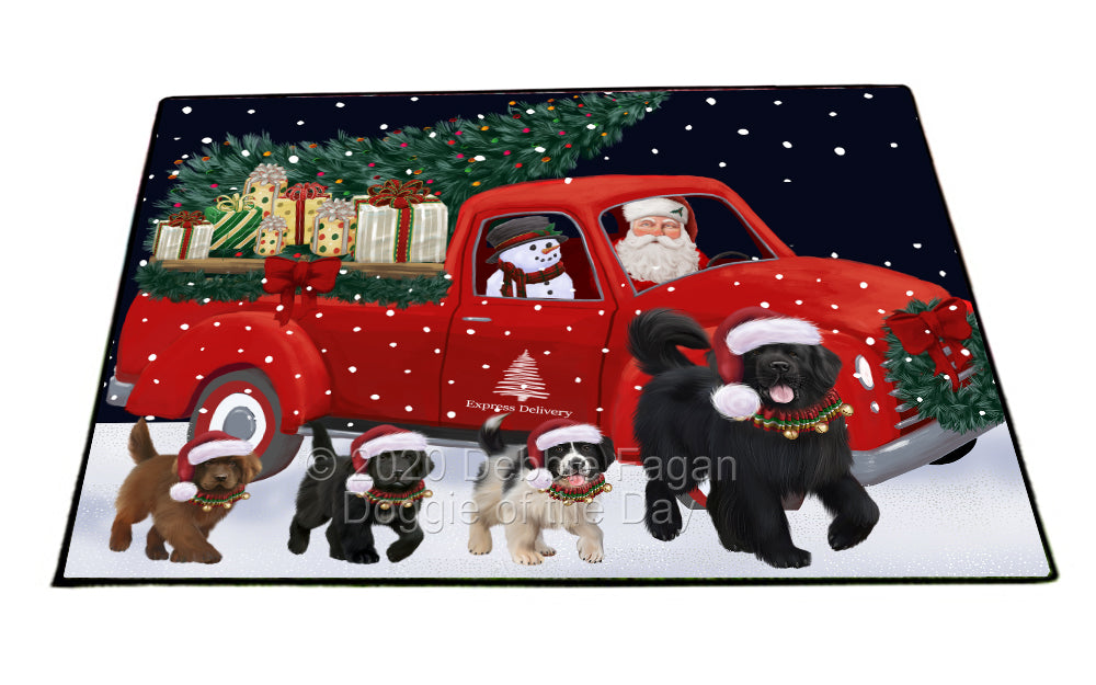 Christmas Express Delivery Red Truck Running Newfoundland Dogs Indoor/Outdoor Welcome Floormat - Premium Quality Washable Anti-Slip Doormat Rug FLMS56653