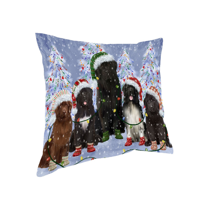 Christmas Lights and Newfoundland Dogs Pillow with Top Quality High-Resolution Images - Ultra Soft Pet Pillows for Sleeping - Reversible & Comfort - Ideal Gift for Dog Lover - Cushion for Sofa Couch Bed - 100% Polyester