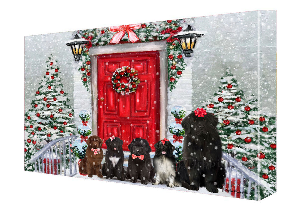 Christmas Holiday Welcome Newfoundland Dogs Canvas Wall Art - Premium Quality Ready to Hang Room Decor Wall Art Canvas - Unique Animal Printed Digital Painting for Decoration