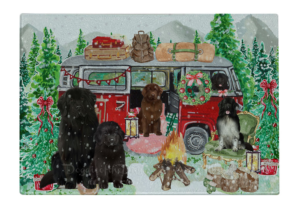 Christmas Time Camping with Newfoundland Dogs Cutting Board - For Kitchen - Scratch & Stain Resistant - Designed To Stay In Place - Easy To Clean By Hand - Perfect for Chopping Meats, Vegetables