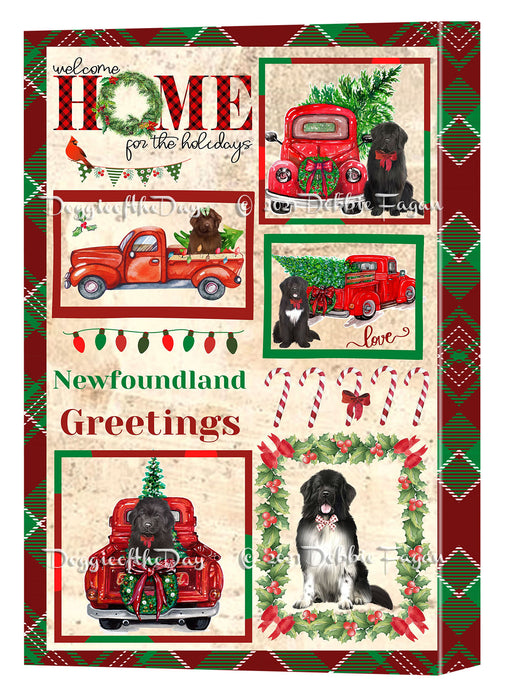 Welcome Home for Christmas Holidays Newfoundland Dogs Canvas Wall Art Decor - Premium Quality Canvas Wall Art for Living Room Bedroom Home Office Decor Ready to Hang CVS149696