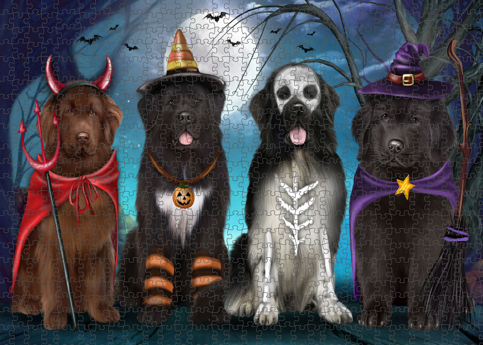 Happy Halloween Trick or Treat Newfoundland Dogs Portrait Jigsaw Puzzle for Adults Animal Interlocking Puzzle Game Unique Gift for Dog Lover's with Metal Tin Box