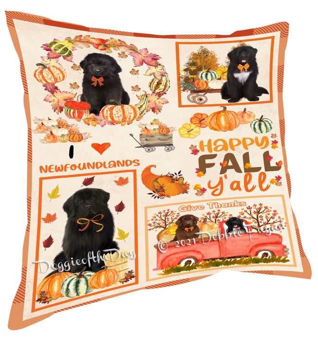 Happy Fall Y'all Pumpkin Newfoundland Dogs Pillow with Top Quality High-Resolution Images - Ultra Soft Pet Pillows for Sleeping - Reversible & Comfort - Ideal Gift for Dog Lover - Cushion for Sofa Couch Bed - 100% Polyester