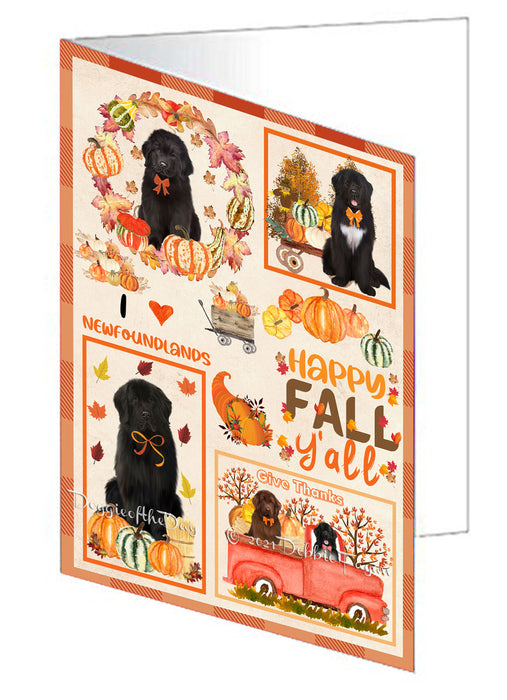 Happy Fall Y'all Pumpkin Newfoundland Dogs Handmade Artwork Assorted Pets Greeting Cards and Note Cards with Envelopes for All Occasions and Holiday Seasons GCD77060