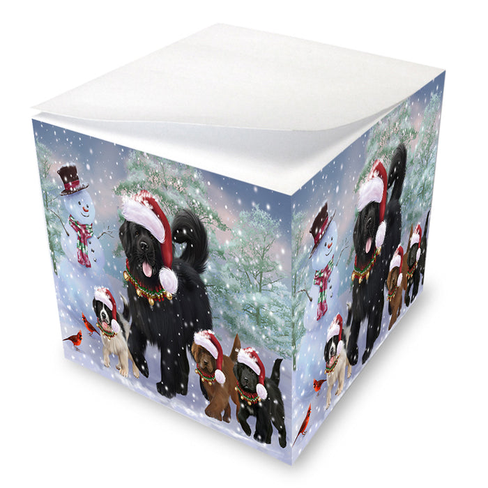 Christmas Running Family Newfoundlands Dog Note Cube NOC53817