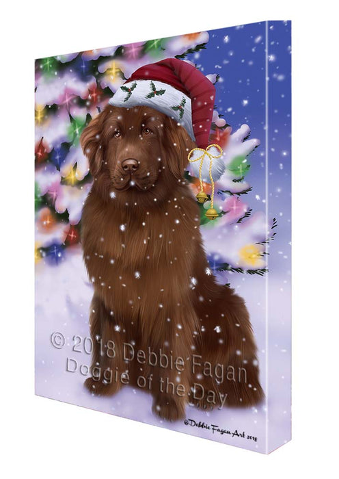 Winterland Wonderland Newfoundland Dog In Christmas Holiday Scenic Background Canvas Print Wall Art Décor CVS121292