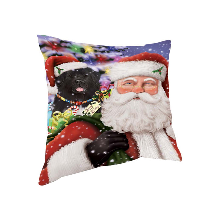 Santa Carrying Newfoundland Dog and Christmas Presents Pillow PIL70968