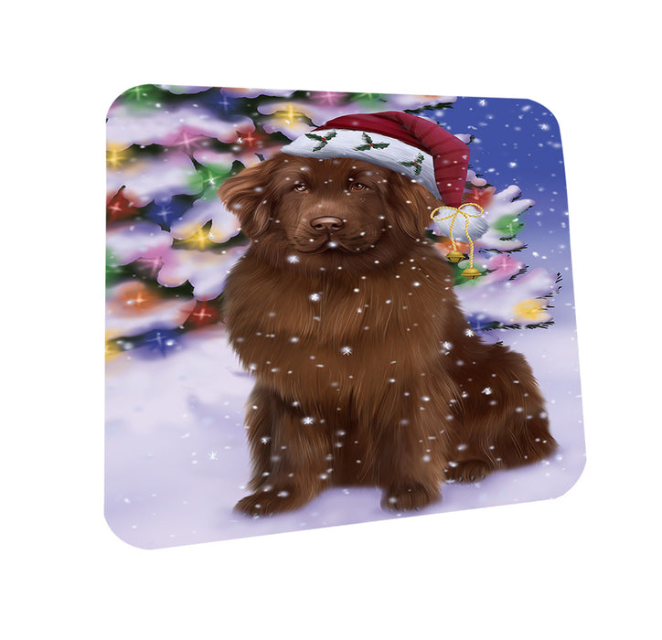 Winterland Wonderland Newfoundland Dog In Christmas Holiday Scenic Background Coasters Set of 4 CST55665