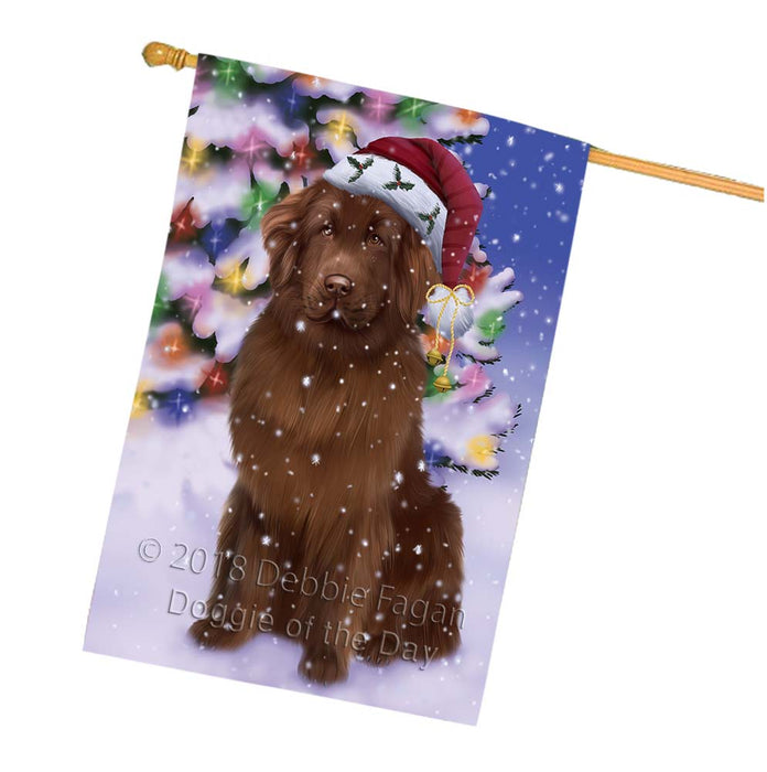 Winterland Wonderland Newfoundland Dog In Christmas Holiday Scenic Background House Flag FLG56136