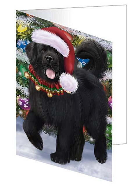 Trotting in the Snow Newfoundland Dog Handmade Artwork Assorted Pets Greeting Cards and Note Cards with Envelopes for All Occasions and Holiday Seasons GCD70859
