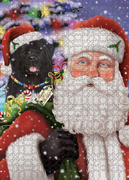 Santa Carrying Newfoundland Dog and Christmas Presents Puzzle with Photo Tin PUZL90244