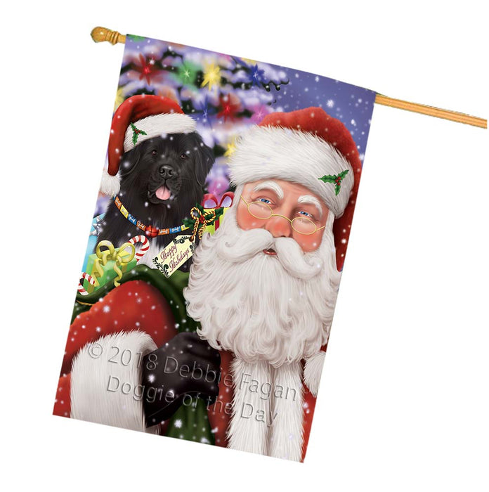 Santa Carrying Newfoundland Dog and Christmas Presents House Flag FLG55939