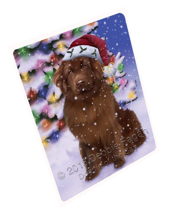 Winterland Wonderland Newfoundland Dog In Christmas Holiday Scenic Background Large Refrigerator / Dishwasher Magnet RMAG96510