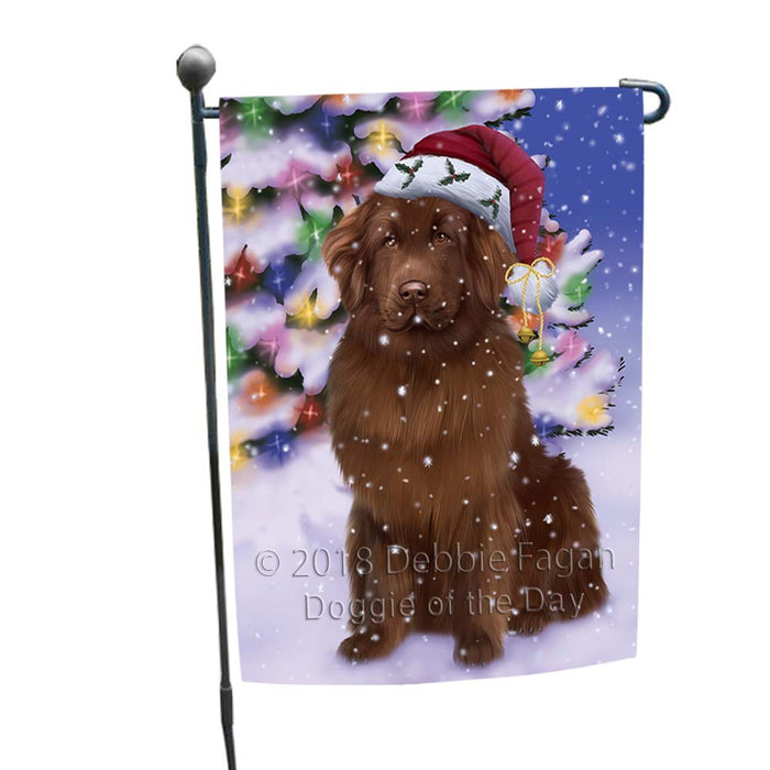 Winterland Wonderland Newfoundland Dog In Christmas Holiday Scenic Background Garden Flag GFLG56000