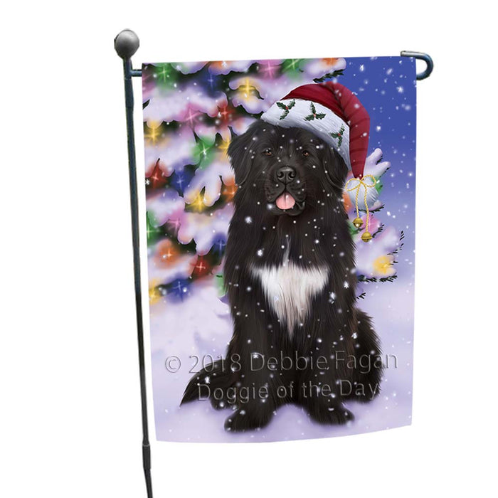 Winterland Wonderland Newfoundland Dog In Christmas Holiday Scenic Background Garden Flag GFLG56001