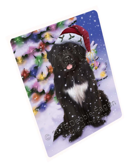Winterland Wonderland Newfoundland Dog In Christmas Holiday Scenic Background Large Refrigerator / Dishwasher Magnet RMAG96516