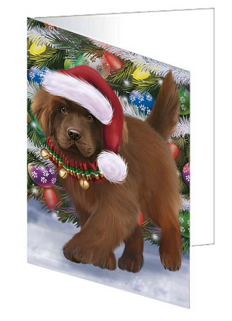 Trotting in the Snow Newfoundland Dog Handmade Artwork Assorted Pets Greeting Cards and Note Cards with Envelopes for All Occasions and Holiday Seasons GCD70862