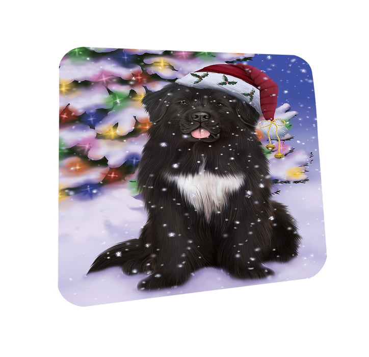 Winterland Wonderland Newfoundland Dog In Christmas Holiday Scenic Background Coasters Set of 4 CST55666