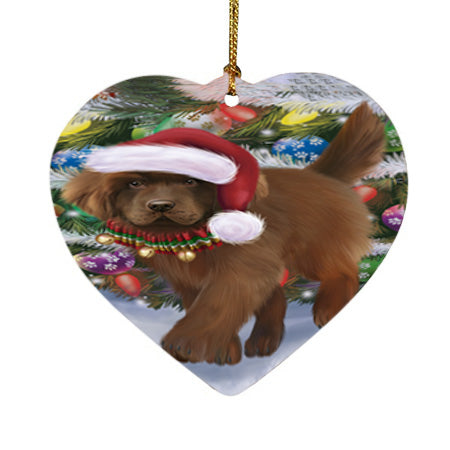 Trotting in the Snow Newfoundland Dog Heart Christmas Ornament HPOR55805