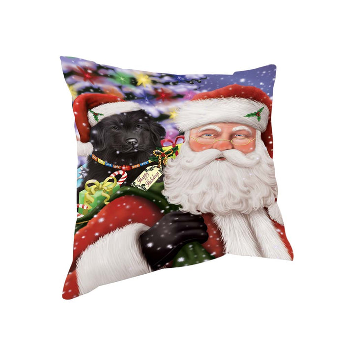 Santa Carrying Newfoundland Dog and Christmas Presents Pillow PIL70972