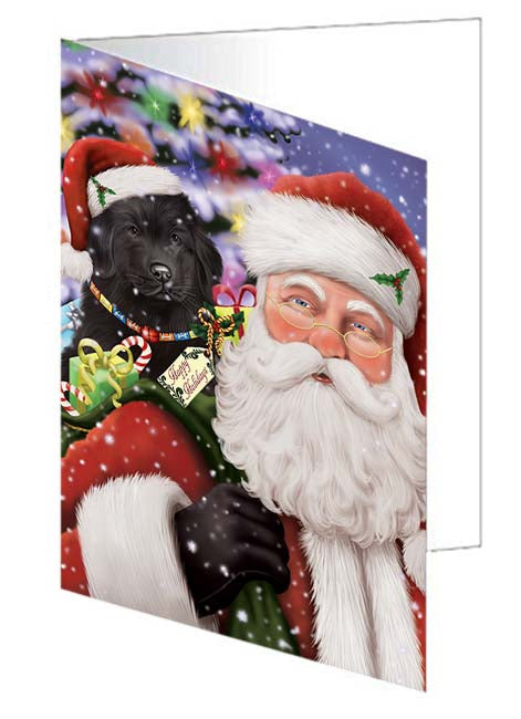 Santa Carrying Newfoundland Dog and Christmas Presents Handmade Artwork Assorted Pets Greeting Cards and Note Cards with Envelopes for All Occasions and Holiday Seasons GCD71048