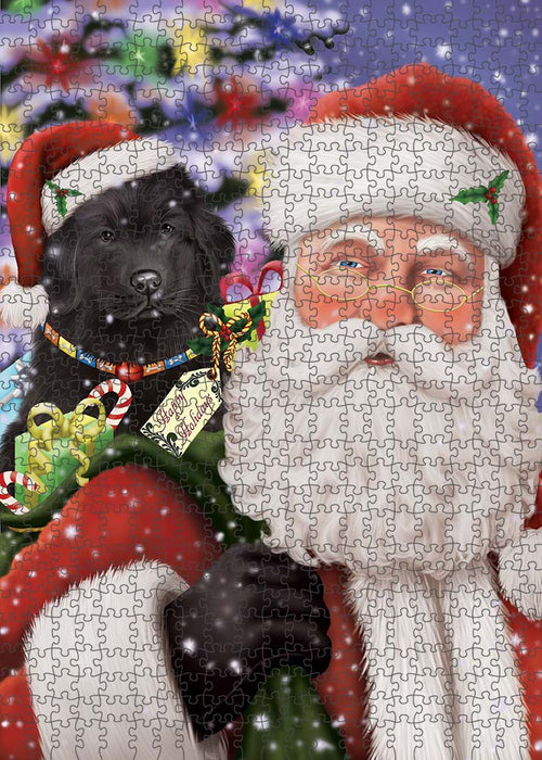 Santa Carrying Newfoundland Dog and Christmas Presents Puzzle with Photo Tin PUZL90248